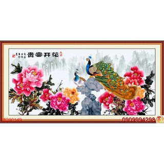 TRANH DÁN TƯỜNG 3D CHIM CÔNG,TRANH CHIM KHỔNG TƯỚC VÀ HOA MẪU ĐƠN