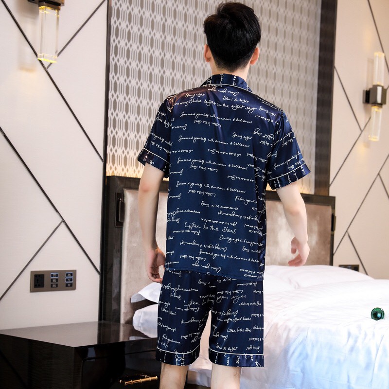 Đồ bộ Pijama cộc tay nam chất liệu phi bóng siêu mát cho mùa hè 923 924
