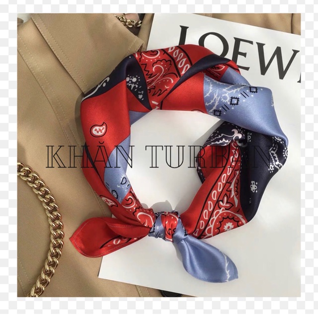 Khăn bandana lụa vuông size 58x58cm hoạ tiết hạt điều - Khăn turban