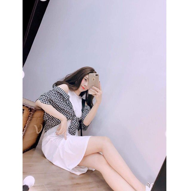 Váy coton phối kẻ