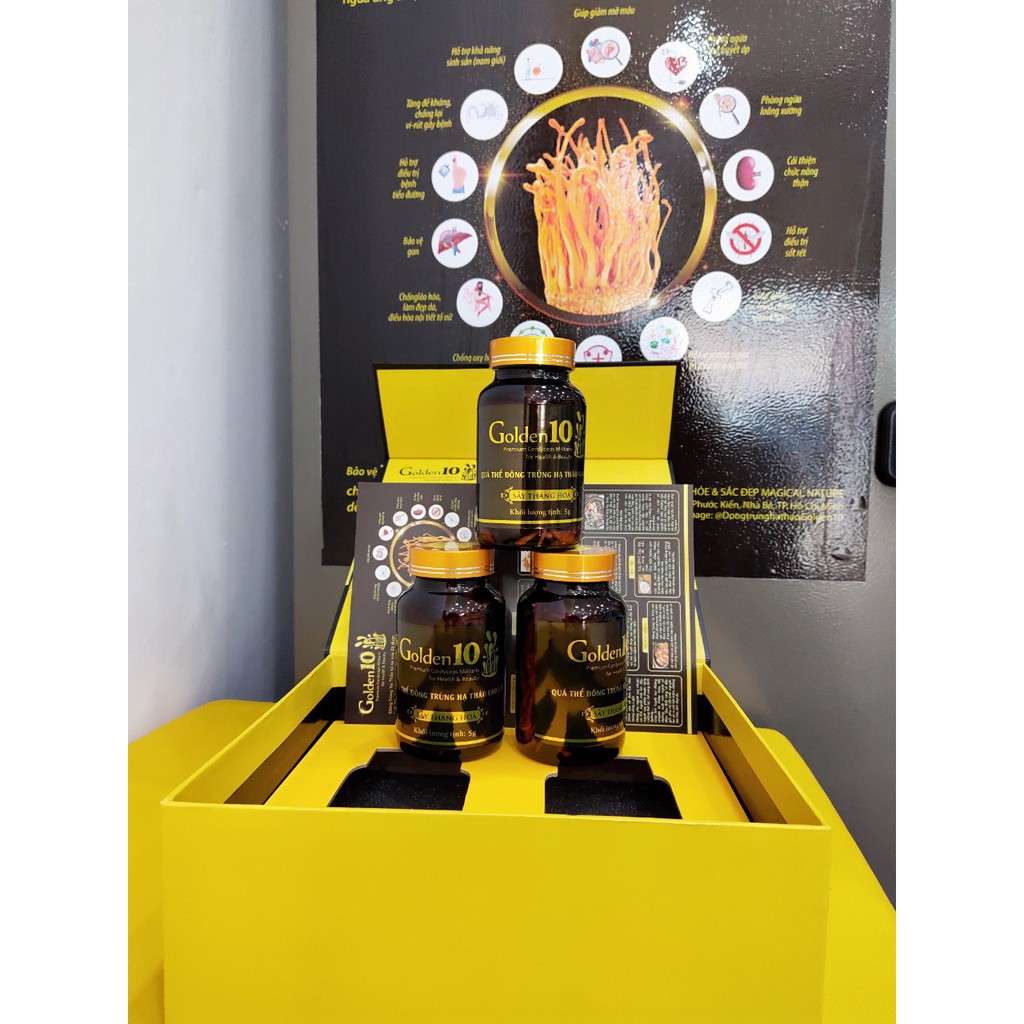 ĐÔNG TRÙNG HẠ THẢO SẤY THĂNG HOA CAO CẤP GOLDEN 10 SET TINH HOA (set 2 lọ, 5g/lọ) | BigBuy360 - bigbuy360.vn