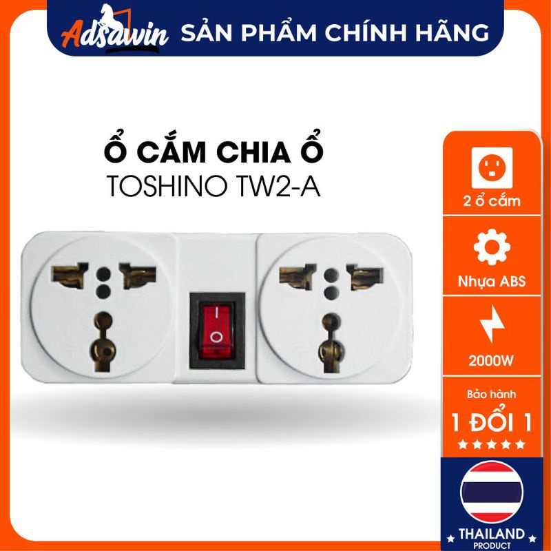 Phích cắm (Ổ cắm) TOSHINO CO6S-A THAILAND chuyển đổi 3 chấu sang 2 chấu chống cháy.