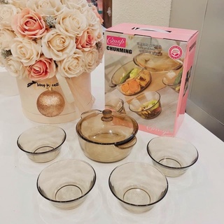 Bộ tô 5 Món thủy tinh phong cách Châu Âu cao cấp cực sang, chịu nhiệt cực tốt