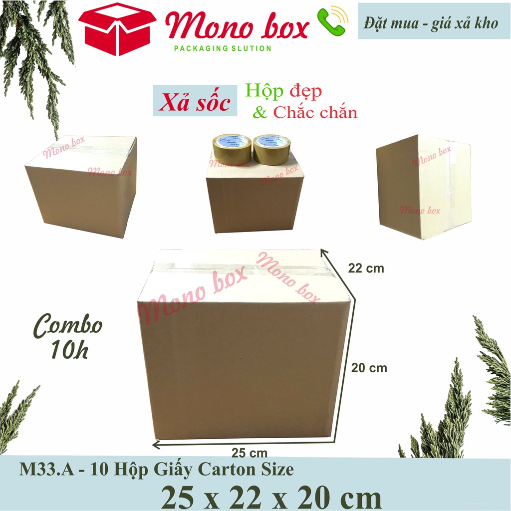Bộ 10 thùng hộp giấy carton 25x22x20