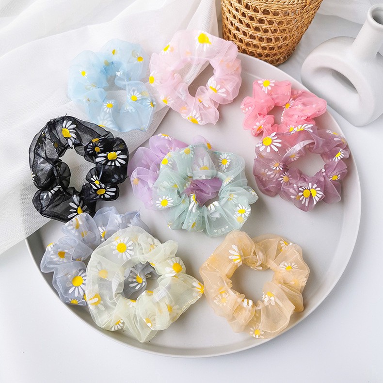 Scrunchies⭐SALE⭐Chun buộc tóc chun tóc mỏng co giãn hình hoa cúc thời trang Hàn Quốc