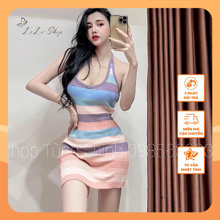 VÁY LEN CỔ YẾM MIX MÀU