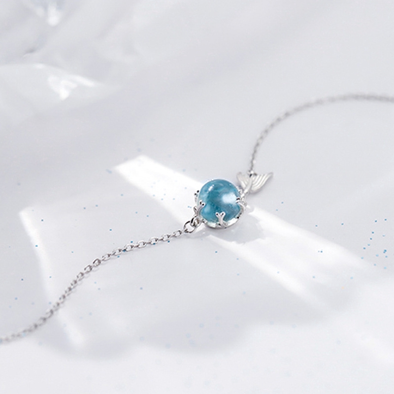 Lắc tay màu bạc đính hạt pha lê xanh dương và đuôi cá xinh xắn thời trang dành cho nữ | BigBuy360 - bigbuy360.vn