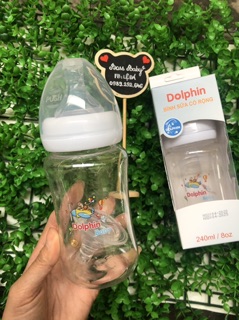 (Tặng thêm 1 núm) Bình sữa Dolphin cổ rộng 240ml