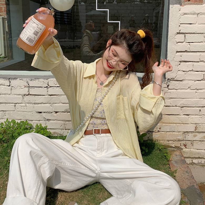 Áo Sơ Mi Tay Dài Xuyên Thấu Phong Cách Hàn Quốc Cho Nữ