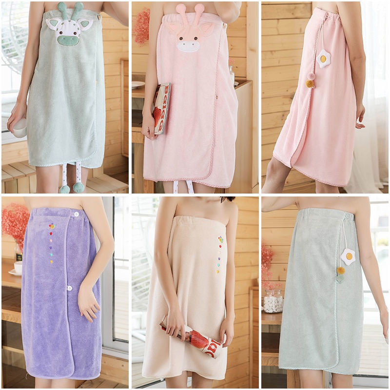 Khăn Tắm Dạng Váy Quấn Bằng Cotton Nguyên Chất Dày Dặn Khô Nhanh Dễ Thương Có Thể Mặc Trong Phòng Tắm Dành Cho Nữ
