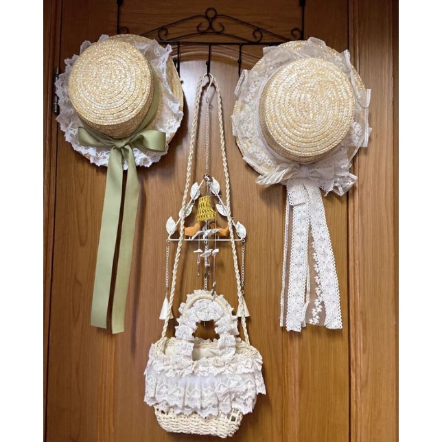 Mũ Cói Đính Nơ Viền Ren Phong Cách Lolita