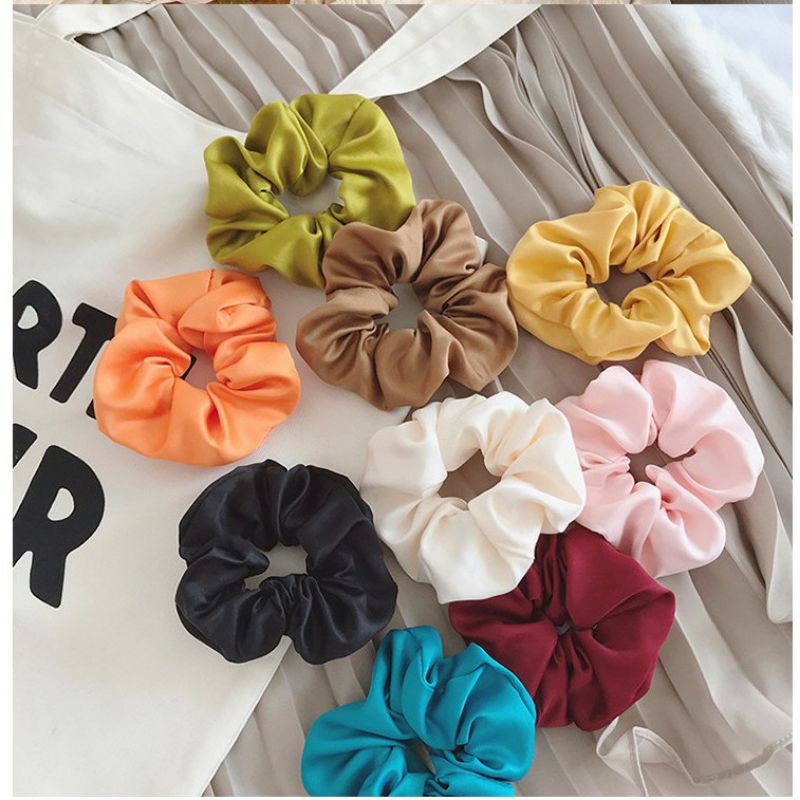 Buộc tóc Scrunchies cỡ to vải lụa trơn
