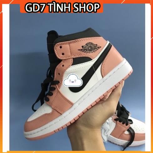 Giày thể thao nữ Jordan màu hồng móc đen cổ cao cực chất hot trend 2021, Full Box Bill