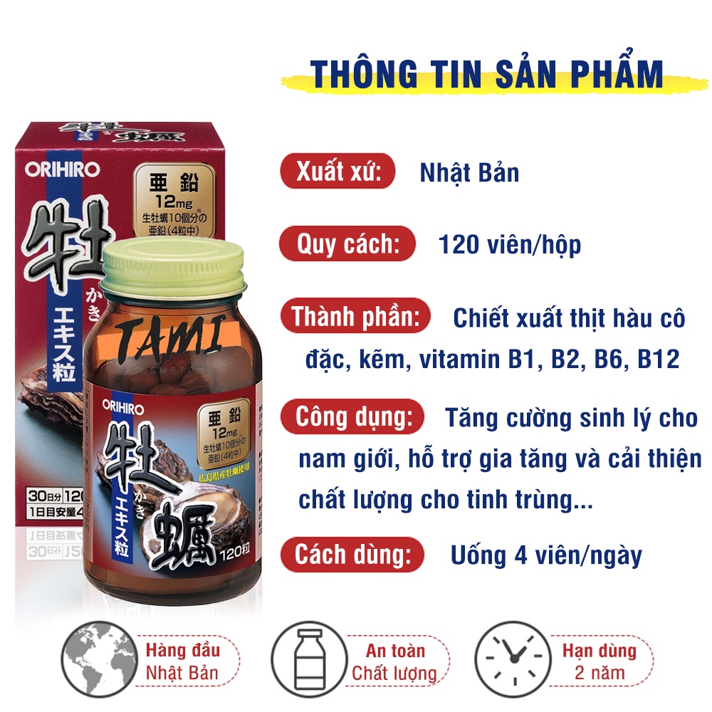 Viên uống tinh chất hàu tươi Orihiro Nhật Bản tăng cường sinh lý, sinh sản cho nam giới 120 viên TM-OR-HAU01