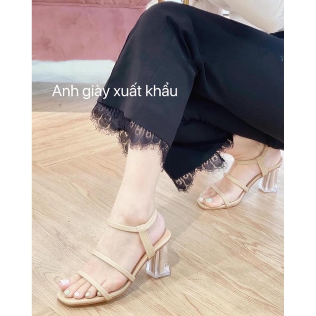 SD78 - Sandal quai mảnh gót trụ trong 7p da lì mềm ôm chân ( ảnh thật kèm e)