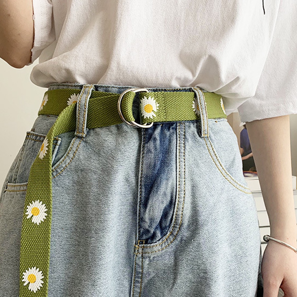 Thắt lưng MIHAN1 bằng vải canvas in họa tiết hoa cúc phong cách punk cho nam nữ
