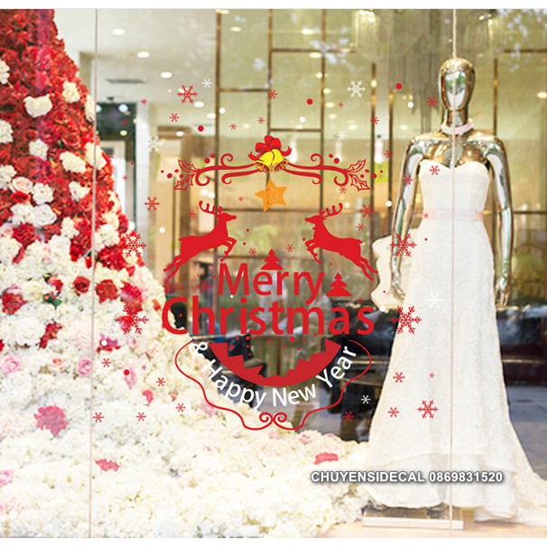 Decal dán tường Noel - Trang Trí giáng sinh họa tiết đỏ