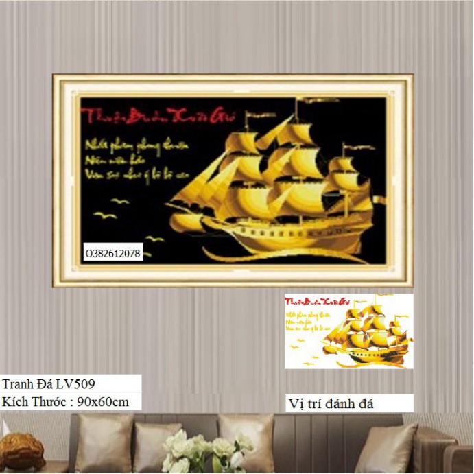 Tranh đính đá Thuận buồm xuôi gió LV509 Đá ABC cao cấp - Kích Thước 90x60cm