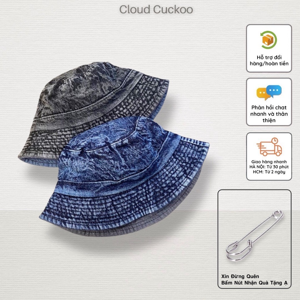 Mũ Bucket Hat Bò Denim Jeans Basic Tông Mầu Loang Mới - Mã Số: MBK04082