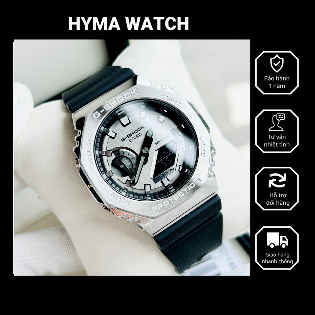 Đồng hồ nam cao cấp Casio G-Shock GM2100-1A Dây nhựa mặt trắng Chống nước 200m Bảo hành 5 năm Hyma watch