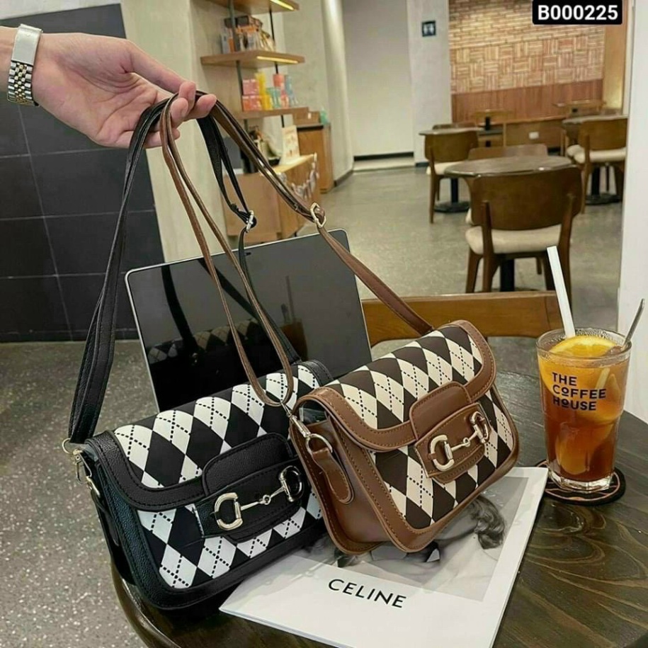 Túi xách nữ đẹp đeo chéo đeo vai đi chơi phối vải họa tiết kẻ ô Túi Xinh Mint Store PK 301
