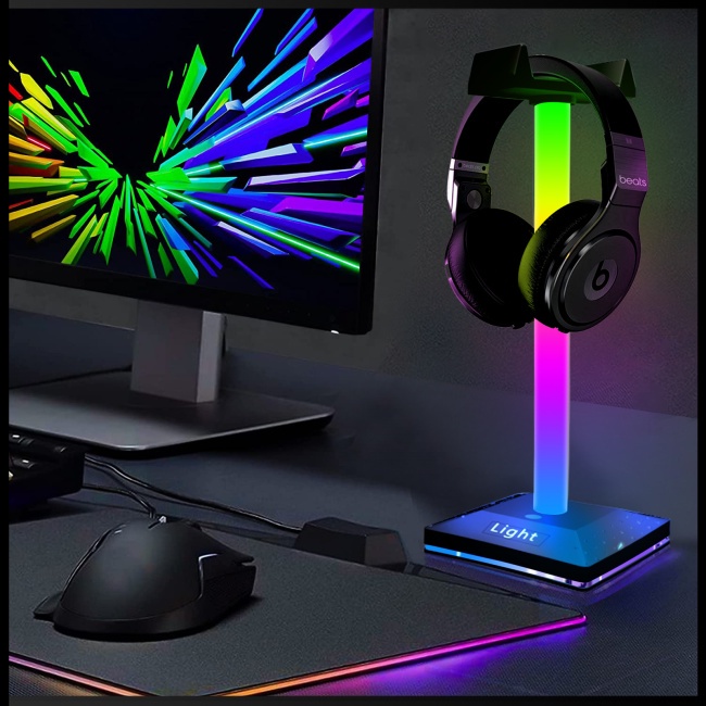 Giá Đỡ Tai Nghe Chụp Tai Có Đèn Led Nhám Điều Khiển Cảm Ứng Âm Thanh Rgb 3.5mm Cho Máy Tính
