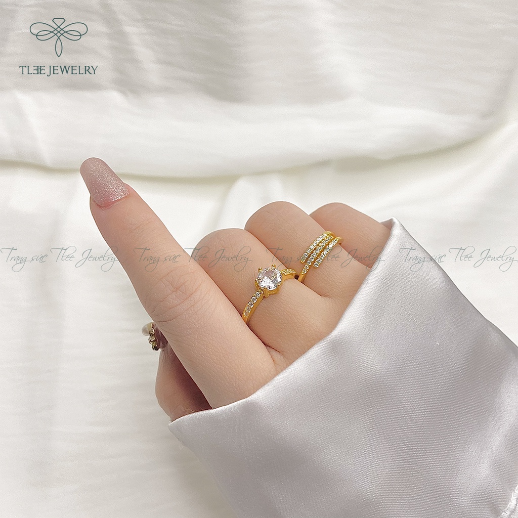 Nhẫn bạc nữ TLEE sáu chấu mạ vàng 14k nạm đá cao cấp NCJ A0110