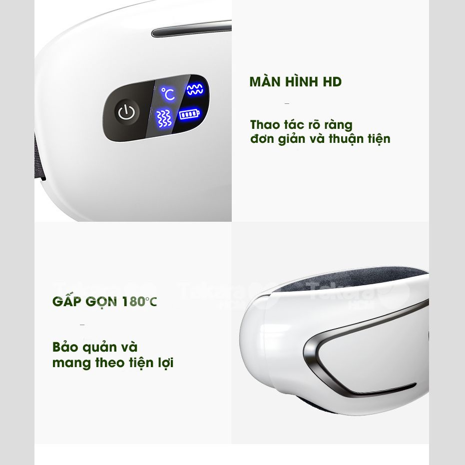 Máy mát xa mắt Takara MSM01, massage mắt chườm nóng cùng túi khí bao quanh thái dương giúp thư giãn giảm đau mỏi
