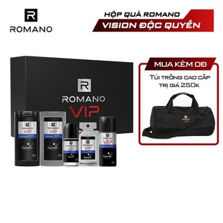 [Romano] Giftbox Romano Vip Vision: Dầu Gội 180G + Sữa Tắm 180G + Xịt Khử Mùi 150Ml + Lăn 50Ml + Nước Hoa Bỏ Túi 18Ml