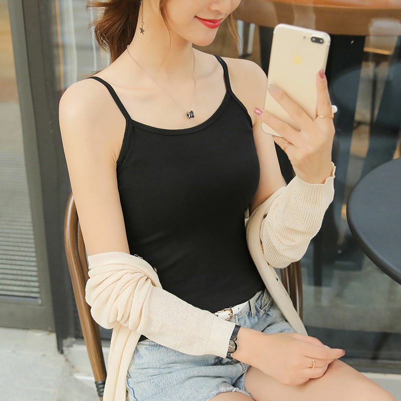 Áo hai dây nữ kiểu dáng ôm body, Áo hai dây sát nách màu trơn chất liệu cotton bozip mềm mại thoáng mát mã A2022