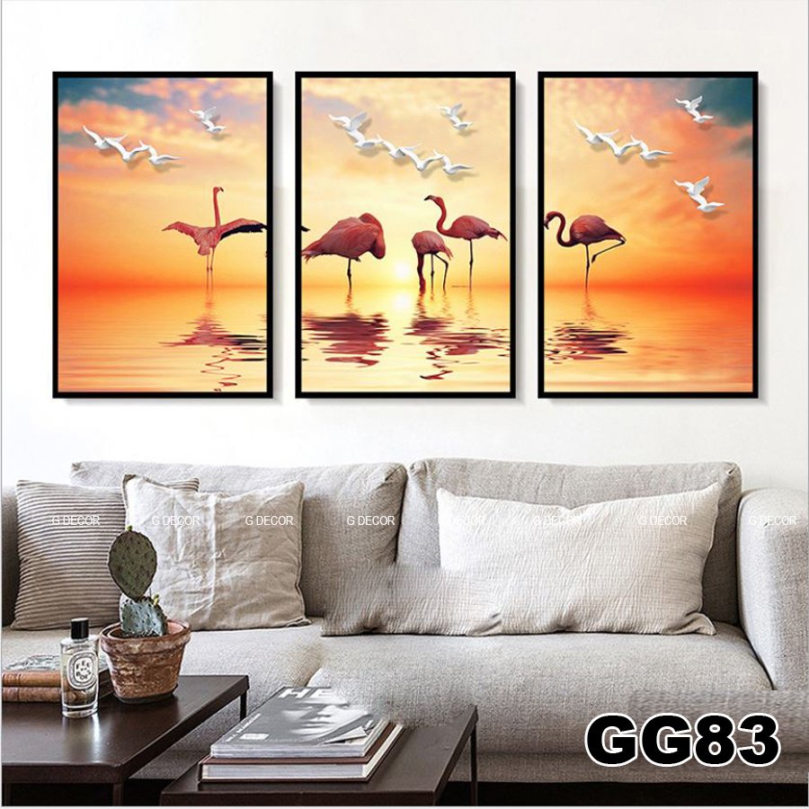 Tranh treo tường canvas khung gỗ 3 bức phong cách hiện đại Bắc Âu tranh decor trang trí phòng khách phòng ngủ spa 47