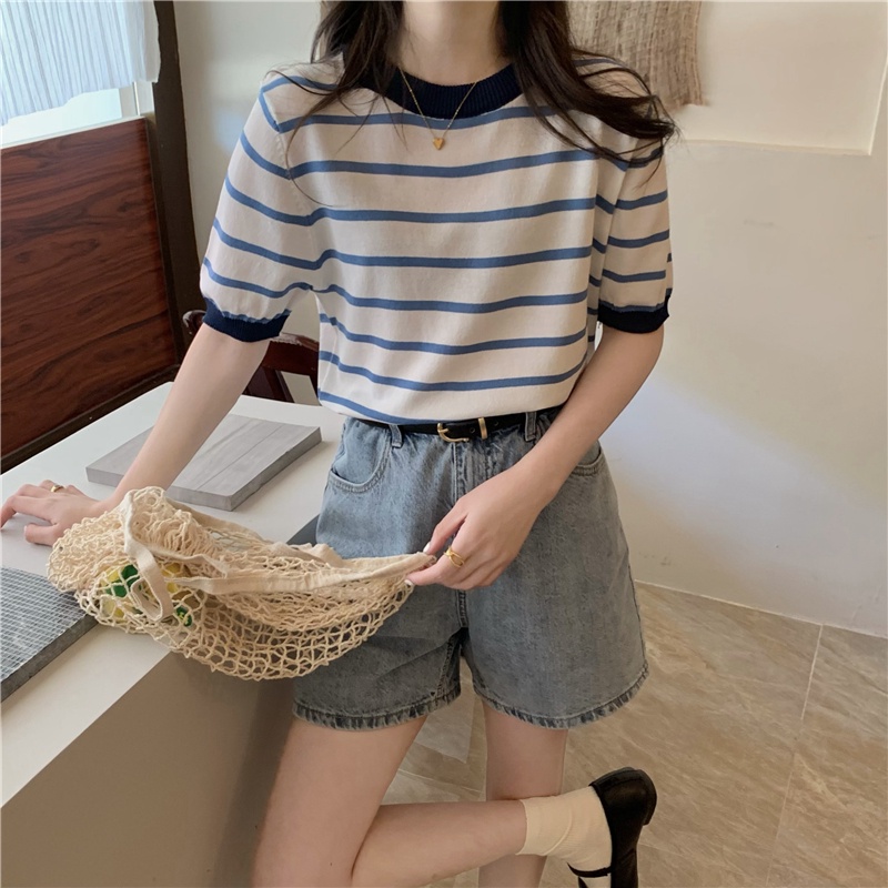 Áo Dệt Kim Họa Tiết Kẻ Sọc Màu Sắc Phong Cách Hàn Quốc Thời Trang 52660