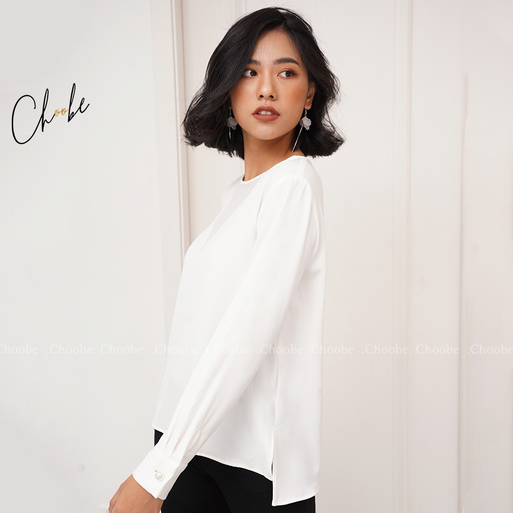 [Mã WABRM4  giảm 15% tối đa 50k đơn 150k] Áo sơ mi nữ Choobe dài tay trắng, cổ cách điệu voan V mềm mại thanh lịch - A16 | BigBuy360 - bigbuy360.vn