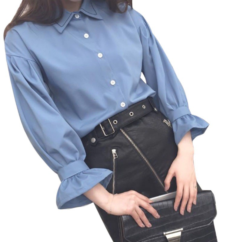 Áo sơ mi cổ bẻ dài tay phong cách Hàn Quốc trẻ trung thanh lịch dành cho nữ | BigBuy360 - bigbuy360.vn