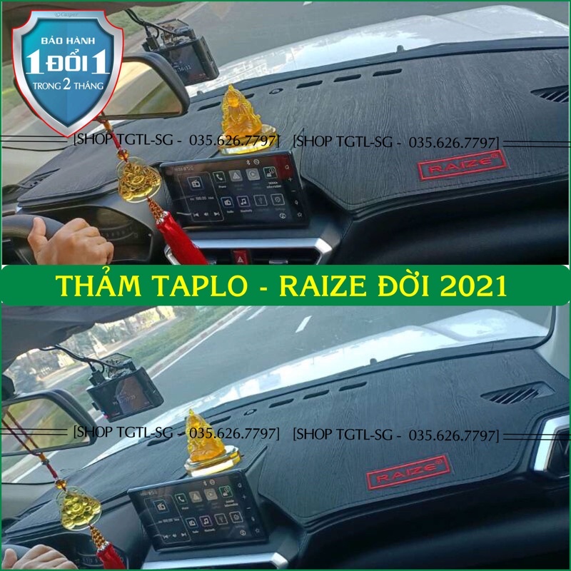 [Toyota Raize đời 2021 đến 2022] Thảm taplo ô tô loại da vân gỗ,da cacbon, và nhung lông cừu chống nắng dày 3 lớp