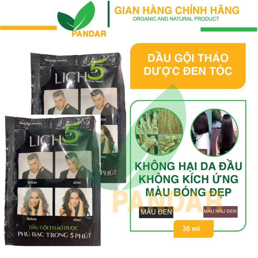 [HAI GÓI] Dầu gội thảo dược đen tóc LICH5 Gội đen tóc bạc sau 5 phút, PANDAR