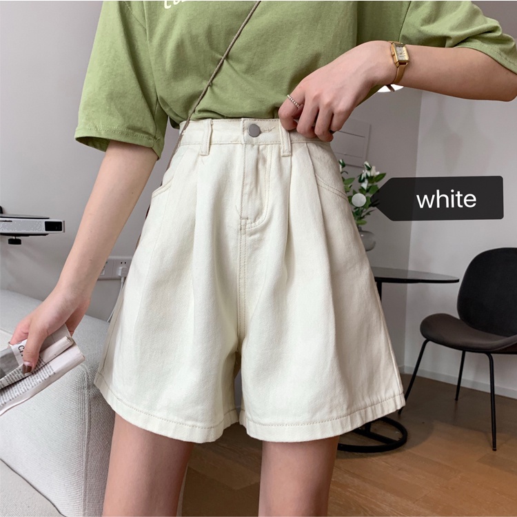 Quần Short Denim Lưng Cao Ống Rộng Phong Cách Retro Thời Trang Hàn Quốc Cho Nữ