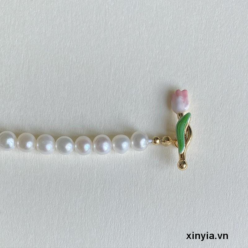 Vòng Tay Hoa Tulip Đính Ngọc Trai Giả Cao Cấp Sang Trọng Cho Nữ