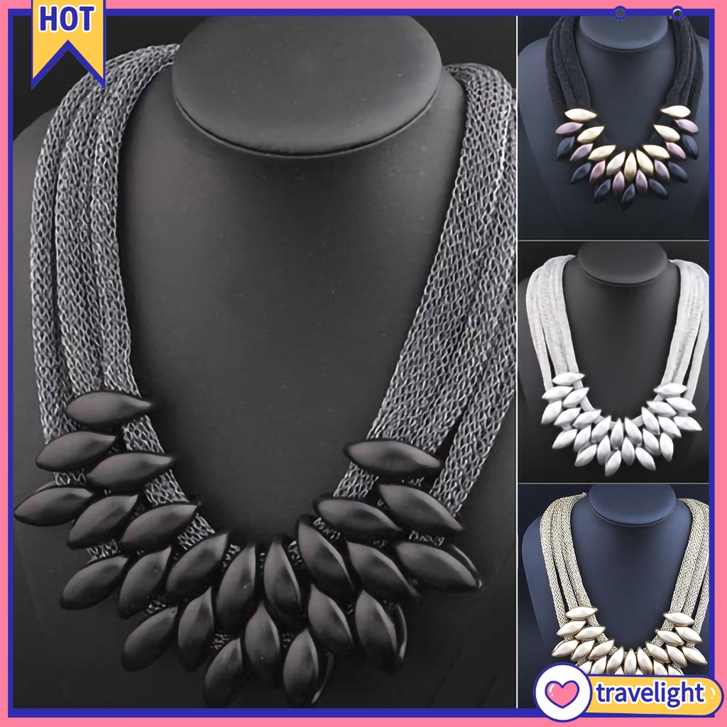 Vòng cổ choker bện dây nhiều lớp mặt hình lá hợp kim thời trang