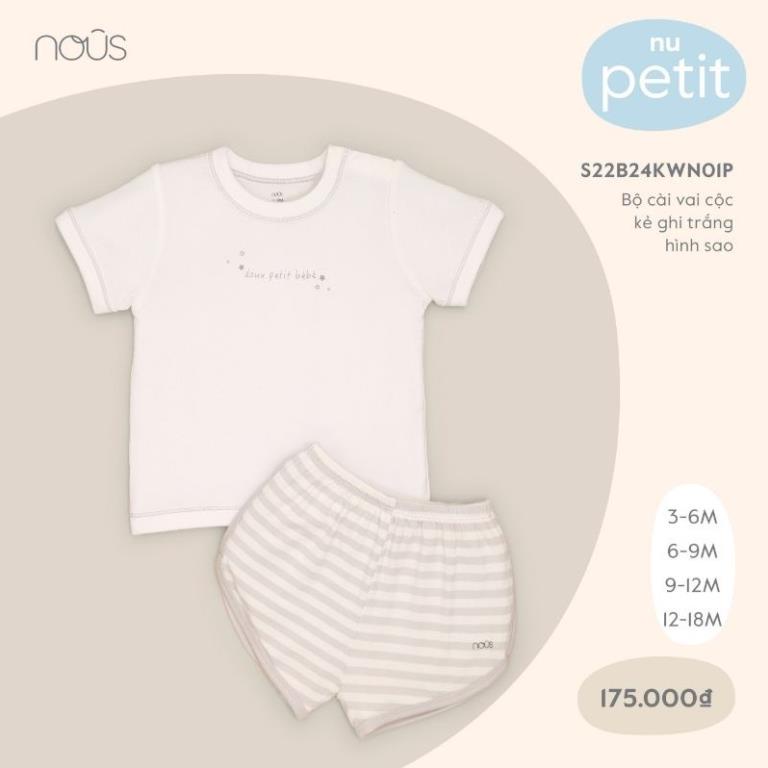 Bộ Quần Áo Cộc Nous Cài Vai Kẻ Ghi Trắng Hình Sao Cao Cấp cho bé Trai bé Gái  - Chất Liệu Nu Petit (Size từ 3-18M)