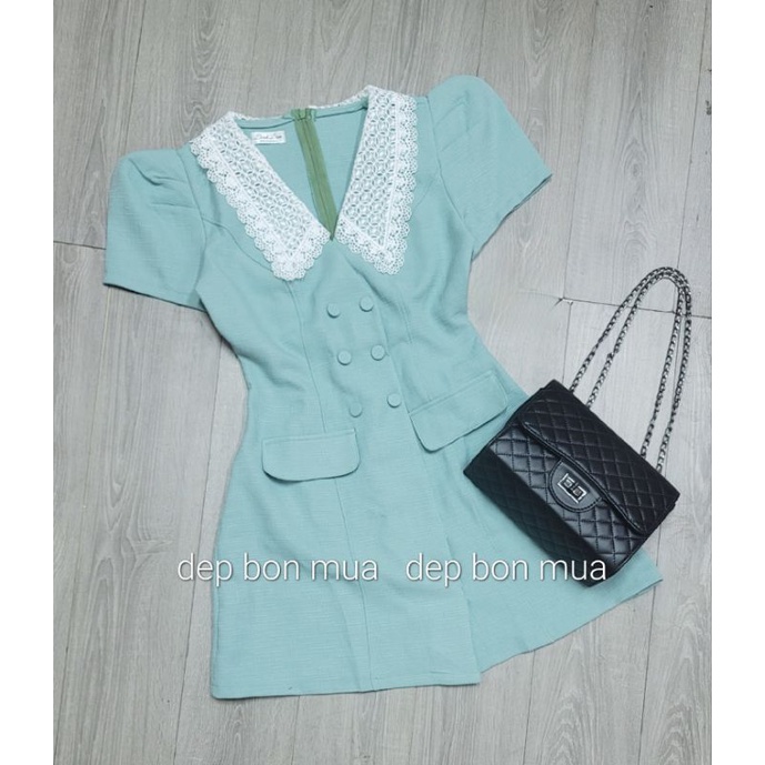 Đầm cổ sen viền ren túi đắp mã 1806