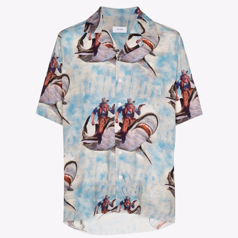 Áo sơ mi Rhud3 shark print bowling shirt ss21