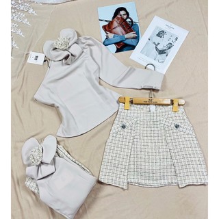 Set áo lệch vai mix chân váy dạ( chuẩn ảnh 100%)