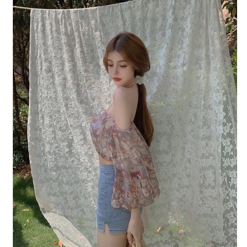 Áo kiểu sơ mi hoa nhí trễ vai ulzzang Emilyshop