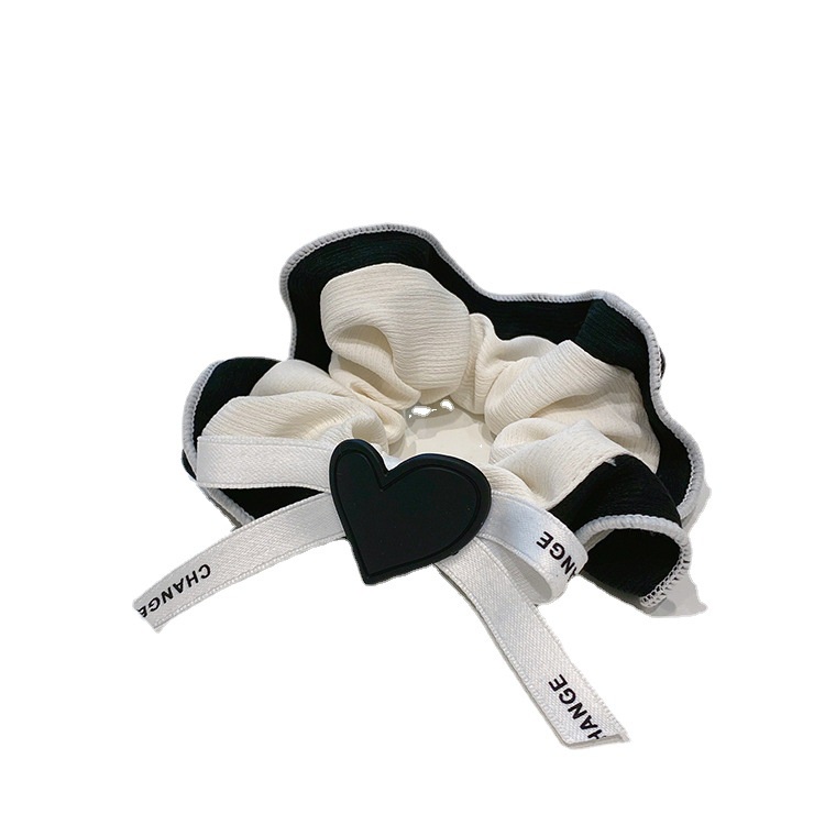 Dây Buộc Tóc Hình Nơ Trái Tim Màu Đen Phong Cách Pháp Cổ Điển Thời Trang 2022