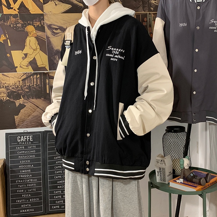 Áo Khoác bóng chày nam Hai Lớp Màu Tương Phản Retro áo khoác bomber unisex đơn sắc quần áo nam Thời Trang Cho Nam áo choàng
