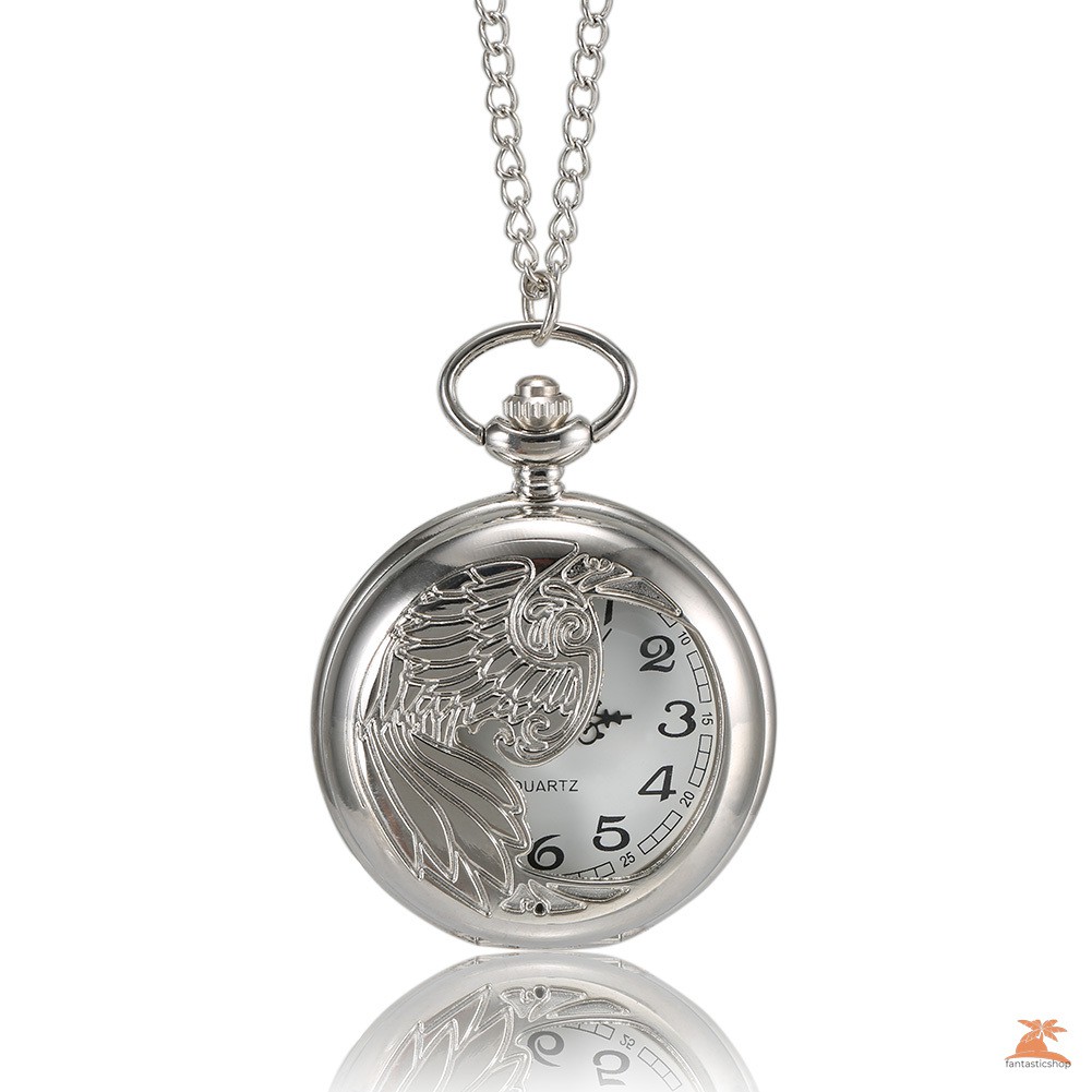 #Đồng hồ bỏ túi# 1 Pcs Men Women Quartz Pocket Watch Hollow Phoenix Carved Case with Chain