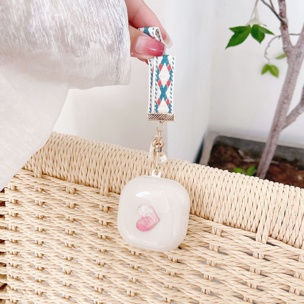 Vỏ Bảo Vệ Hộp Sạc Tai Nghe Bluetooth Samsung Galaxy Buds Live PRO 2 TWS Bằng TPU Màu Trắng Họa Tiết Trái Tim 3D Lấp Lánh Kiểu Vintage