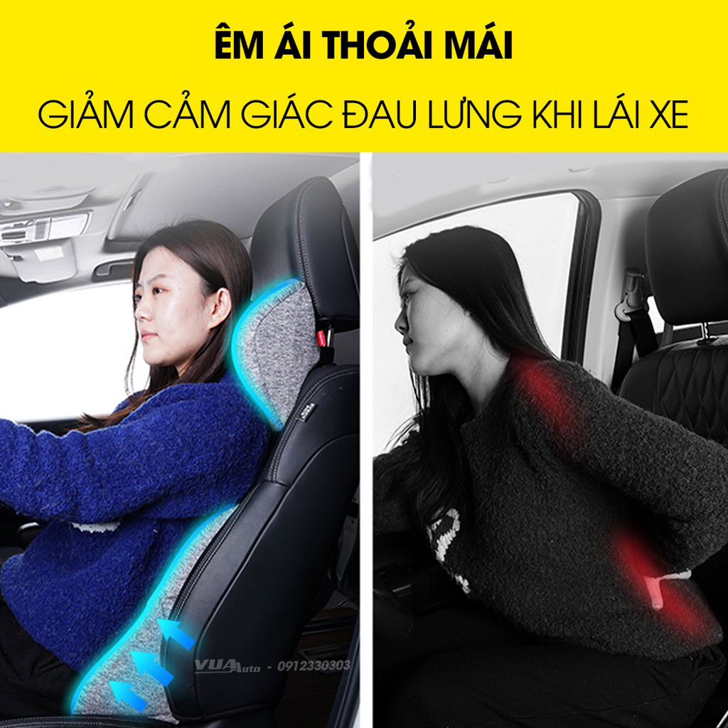 Gối tựa đầu tựa lưng ô tô cao su non VuaAuto, mềm mịn đàn hồi siêu tốt, gối tựa giảm mỏi lưng mỏi cổ khi lái xe