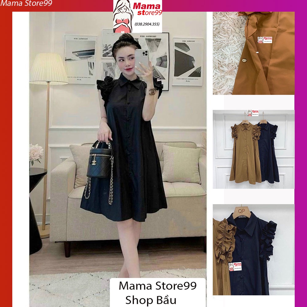 Váy Bầu Đầm Bầu Thiết Kế Đẹp, Cổ Sơ Mi Dáng Suông Tay Bèo Xinh Xắn Dễ Thương Công Sở Dự Tiệc Đi Làm Đi Chơi HN0134 Mama